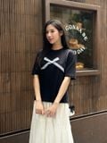  Áo thun hoạ tiết nơ đính nổi nữ 