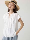  Áo kiểu thô suông xếp bèo nữ 