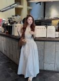  Đầm kẻ xanh vải thô Hàn nữ 