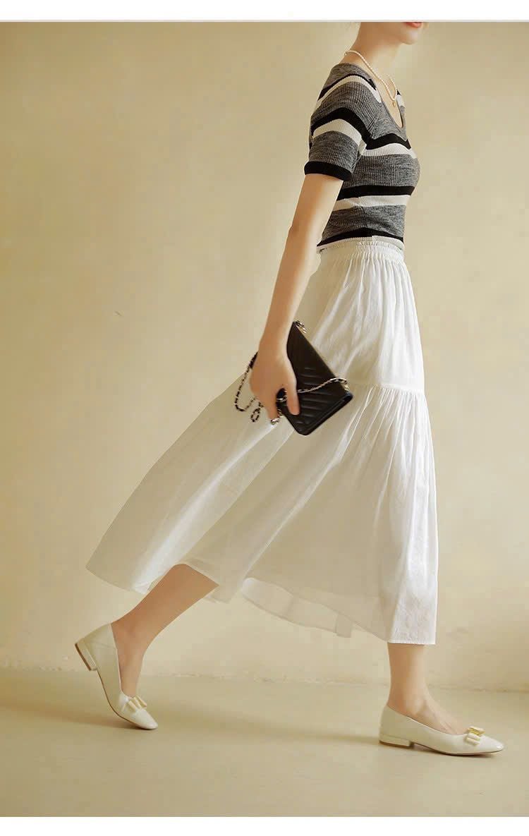  Chân váy midi thô tằm nữ 