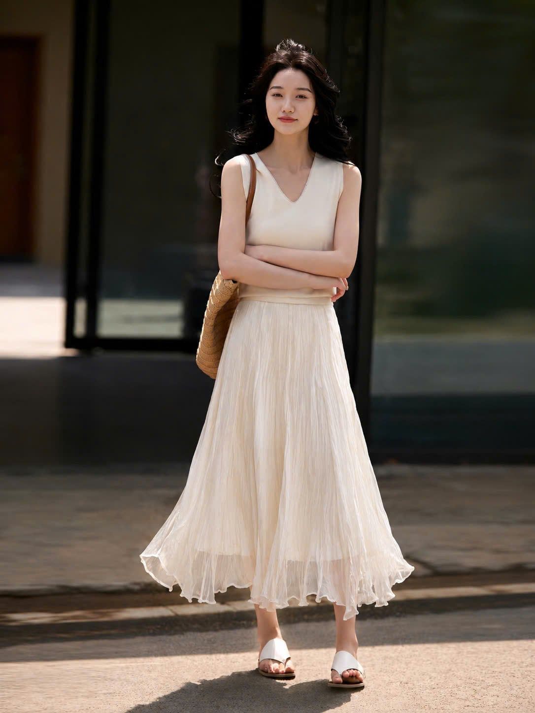  Chân Váy Nữ Midi Xòe Dài Tiểu Thư 