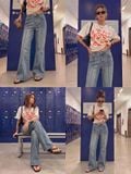  Quần jeans nữ dài dáng loe xám khói wash 