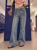 Quần jeans nữ dài dáng loe xám khói wash