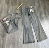  Quần jeans nữ dài dáng loe xám khói wash 