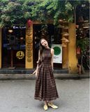  Đầm Nữ Maxi Caro Nâu Ba Lỗ Nhúng Thân Dáng Dài 