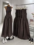  Đầm Nữ Maxi Caro Nâu Ba Lỗ Nhúng Thân Dáng Dài 