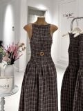  Đầm Nữ Maxi Caro Nâu Ba Lỗ Nhúng Thân Dáng Dài 