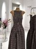  Đầm Nữ Maxi Caro Nâu Ba Lỗ Nhúng Thân Dáng Dài 