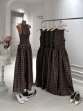  Đầm Nữ Maxi Caro Nâu Ba Lỗ Nhúng Thân Dáng Dài 