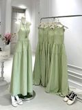  Đầm Nữ Maxi Caro Xanh Dáng Dài Hở Lưng Đan Dây 