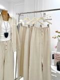  Set Ba Món Nữ Linen Áo Sơ Mi + Áo Ba Lỗ Mix Quần Suông Dài 