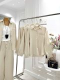  Set Ba Món Nữ Linen Áo Sơ Mi + Áo Ba Lỗ Mix Quần Suông Dài 