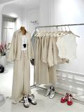 Set Ba Món Nữ Linen Áo Sơ Mi + Áo Ba Lỗ Mix Quần Suông Dài 