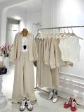  Set Ba Món Nữ Linen Áo Sơ Mi + Áo Ba Lỗ Mix Quần Suông Dài 