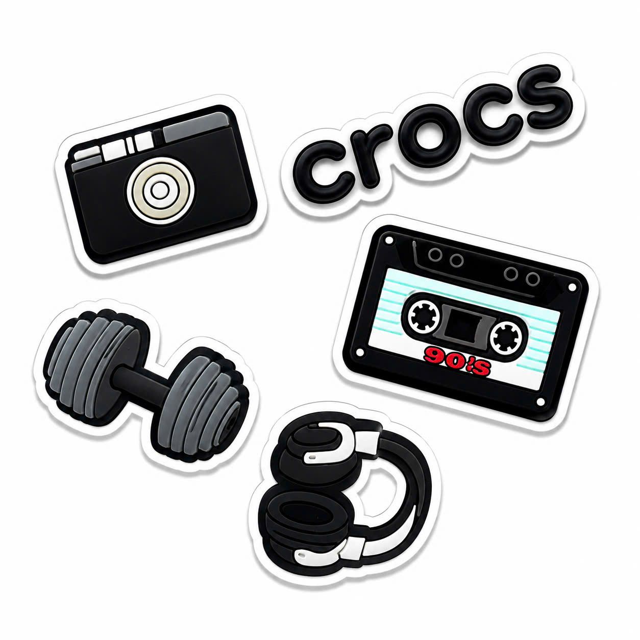  Set 5 cái Jibbitz charms sticker 3D mã vạch nhiều chủ đề trang trí gắn dép sục cao cấp 