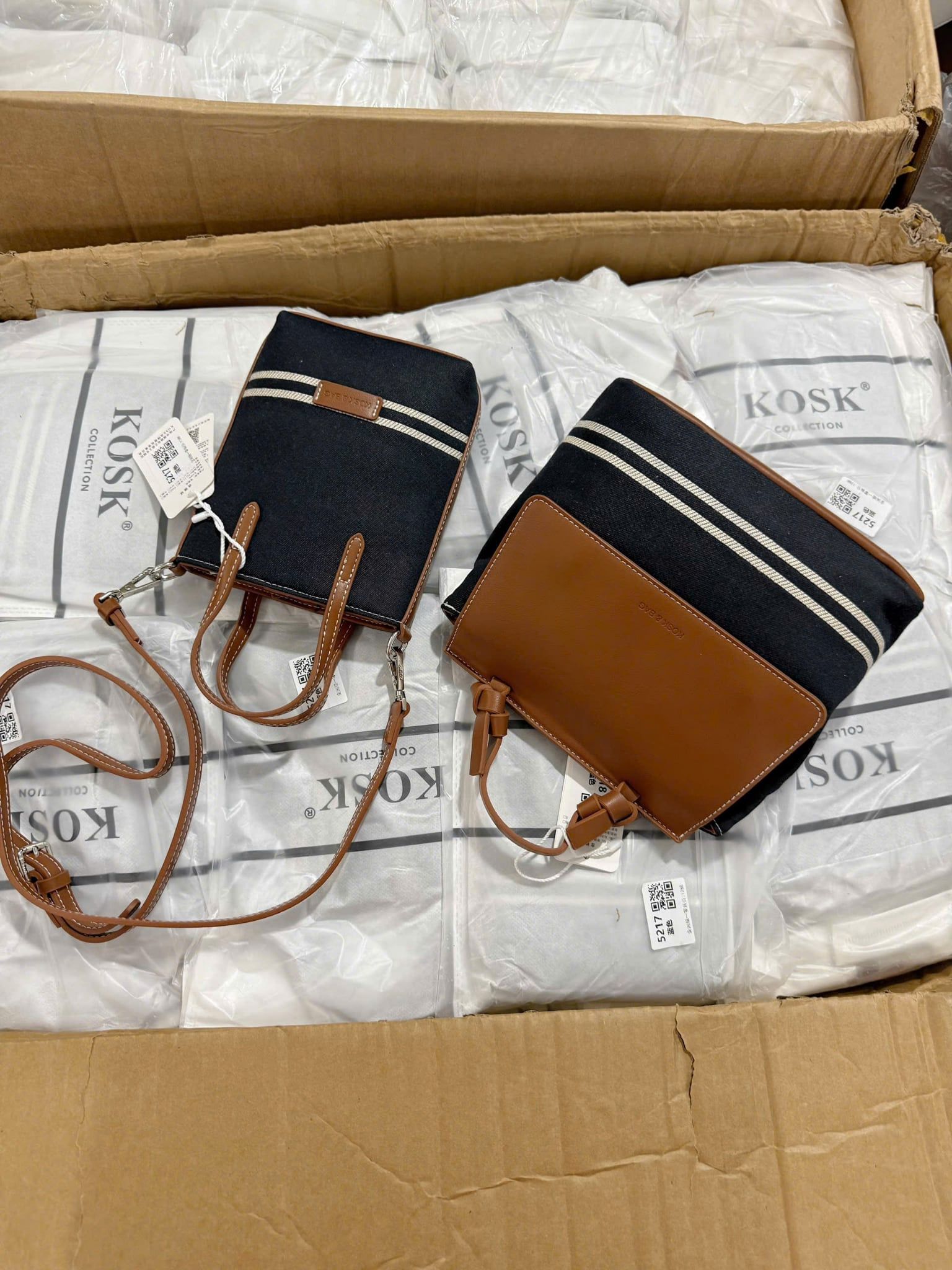  Túi đeo chéo nữ vintage phối da 