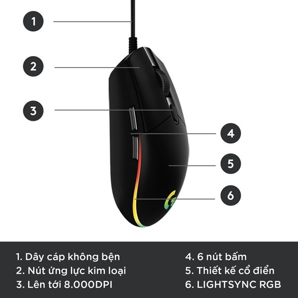 Chuột Có Dây Logitech G203 Đen (2ND)