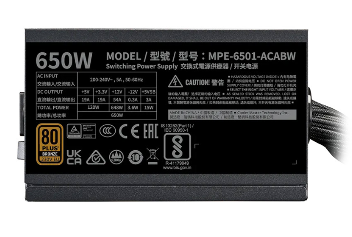 Nguồn Cooler Master MWE 650W Bronze V3 - Bh 24 tháng