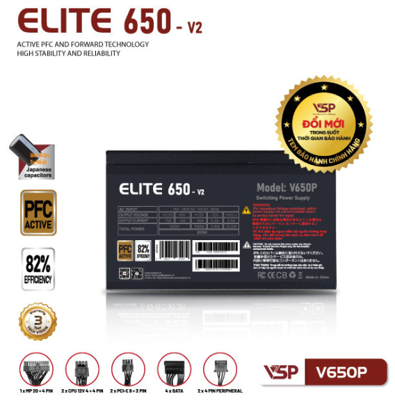 Nguồn VSP Elite V650P-V2 650W - Bh 24 tháng