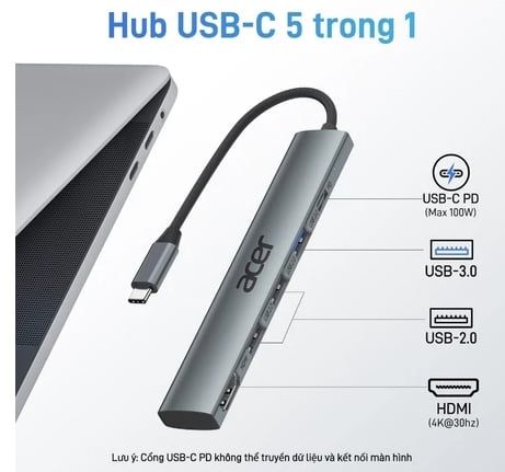 Acer Hub chia cổng usb 5 trong 1 sang 4K