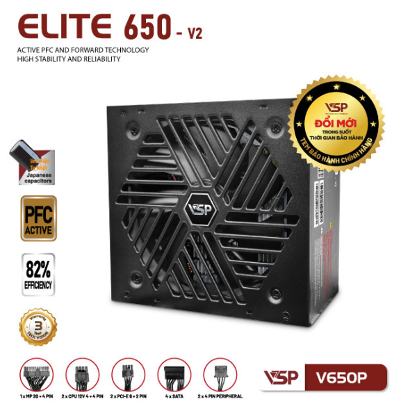 Nguồn VSP Elite V650P-V2 650W - Bh 24 tháng