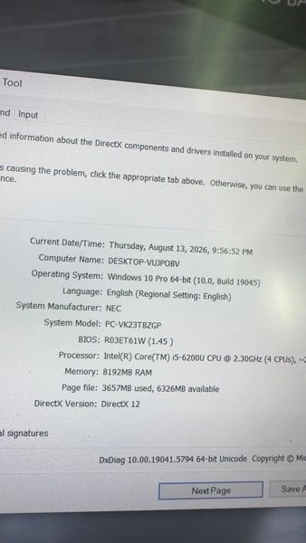 NEC VersaPro VK23TBZG Core i5-6200U| RAM 8G| SSD 256GB| 12.5inch ( Bao test 01 tuần)