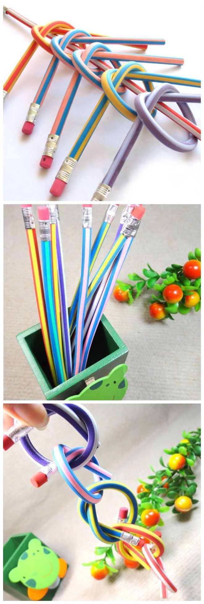  Gói 20 chiếc Bút chì mềm 30cm PVC sọc màu bút chì HB dẻo có thể gấp tròn lại được sáng tạo PK1820 