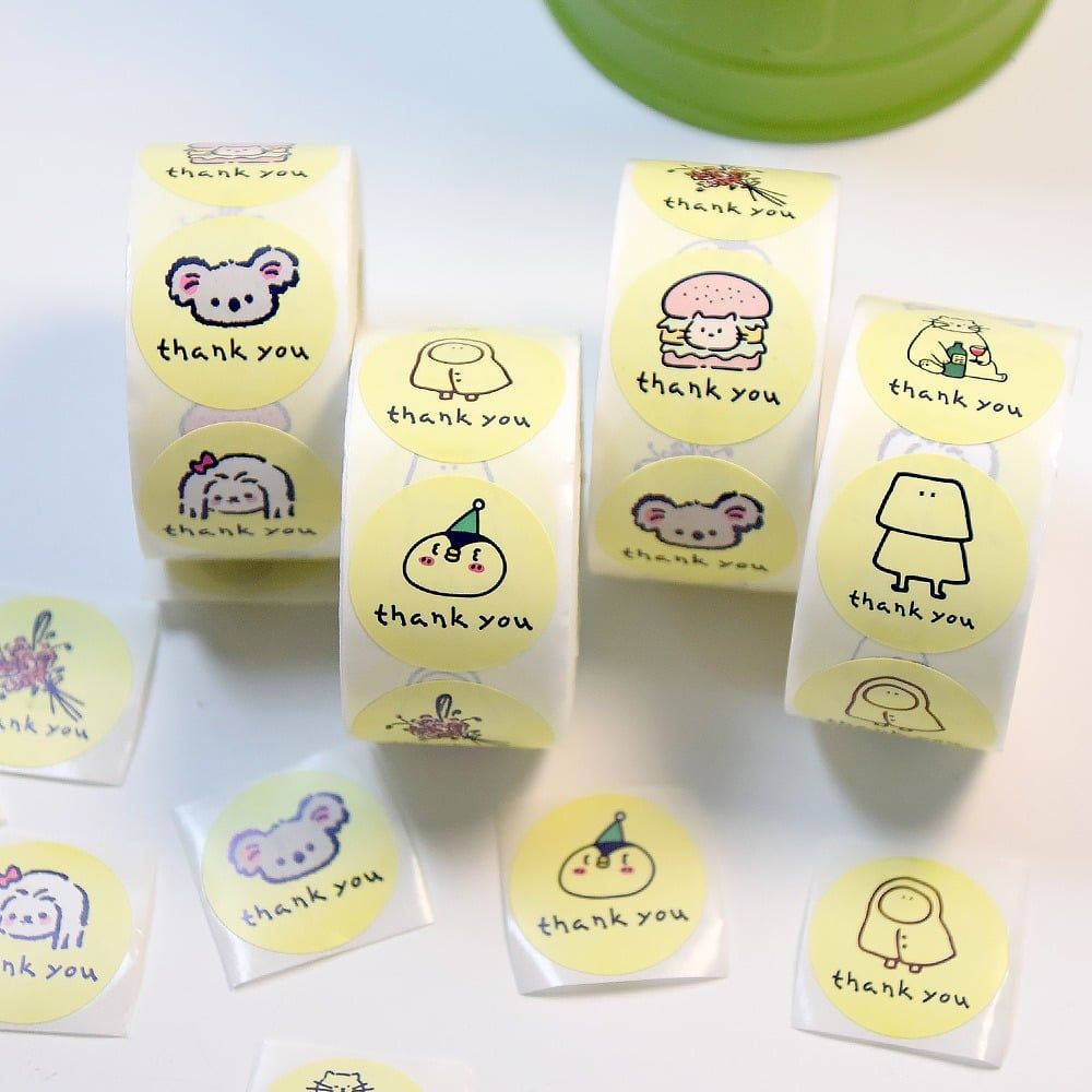  [GIAO HÀNG 7-25 NGÀY] COMBO 50 Cuộn 500 Sticker 2.5CM hình vuông Thank you dán niêm phong túi giấy, hộp bánh handmade, tem dán thiệp, hộp quà tặng Q1693 