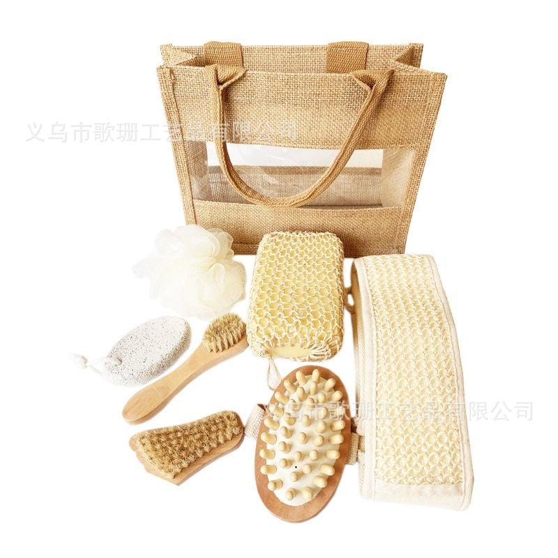  Set Quà tặng Bộ đồ tắm bảy món bóng tắm khăn tắm bàn chải tắm mài chân vải lanh túi quà tặng spa theo set 