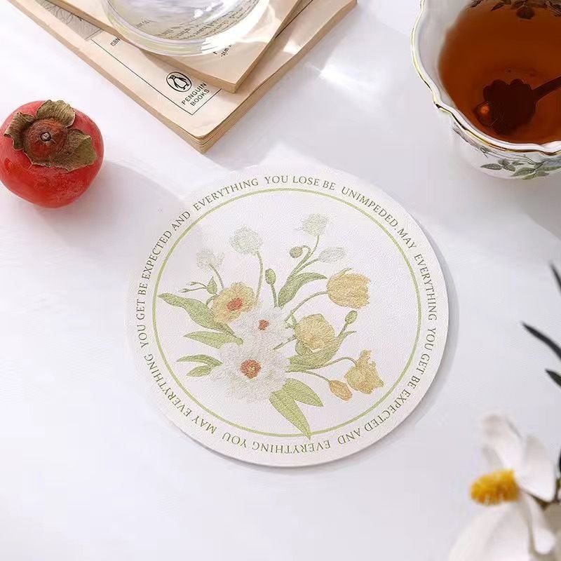  [GIAO HÀNG 7-25 NGÀY] 50 Miếng lót đế ly, lót đế cốc bằng da thấm hút tốt, nhiều họa tiết PK1512 