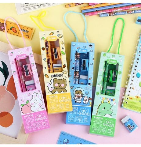 50 Bộ 5 dụng cụ học tập tiện lợi, quà tặng học sinh dễ thương nhiều màu lựa chọn PK1317 [GIAO HÀNG 7-25 NGÀY] 
