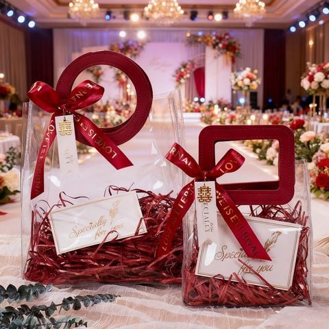 Classy Túi quà tặng, túi quai xách nhựa trong suốt nhiều kích cỡ KÈM ruy băng, thiệp và giấy trang trí  Q25-0001 