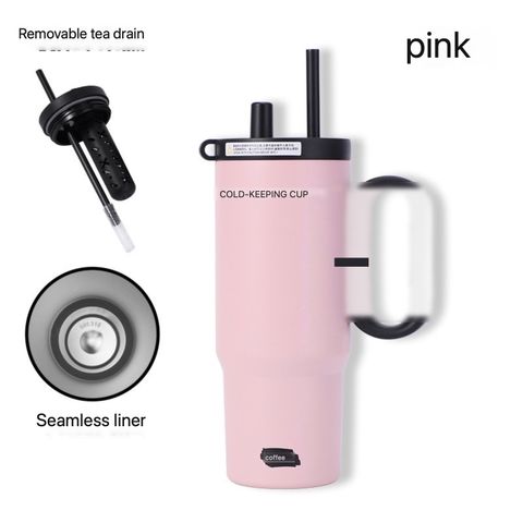  Cốc Giữ Nhiệt Ruột Sứ Vỏ Inox Cỡ Đại Dung Tích Lớn - Có Quai Cầm, Ống Hút, Giữ Nóng Lạnh Tốt [GIAO HÀNG 2-10 NGÀY | SỈ TỪ 2 TRIỆU | CÓ THỂ IN LOGO] 