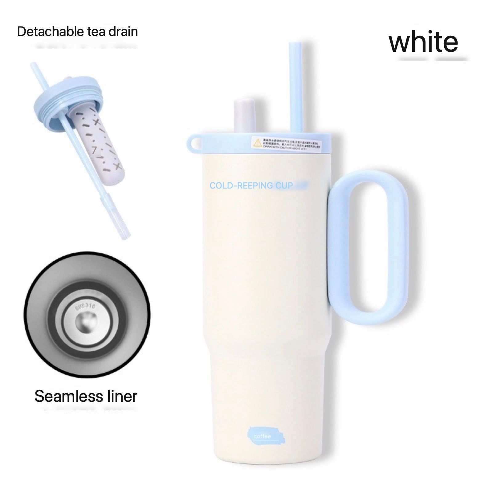  Cốc Giữ Nhiệt Ruột Sứ Vỏ Inox Cỡ Đại Dung Tích Lớn - Có Quai Cầm, Ống Hút, Giữ Nóng Lạnh Tốt [GIAO HÀNG 2-10 NGÀY | SỈ TỪ 2 TRIỆU | CÓ THỂ IN LOGO] 