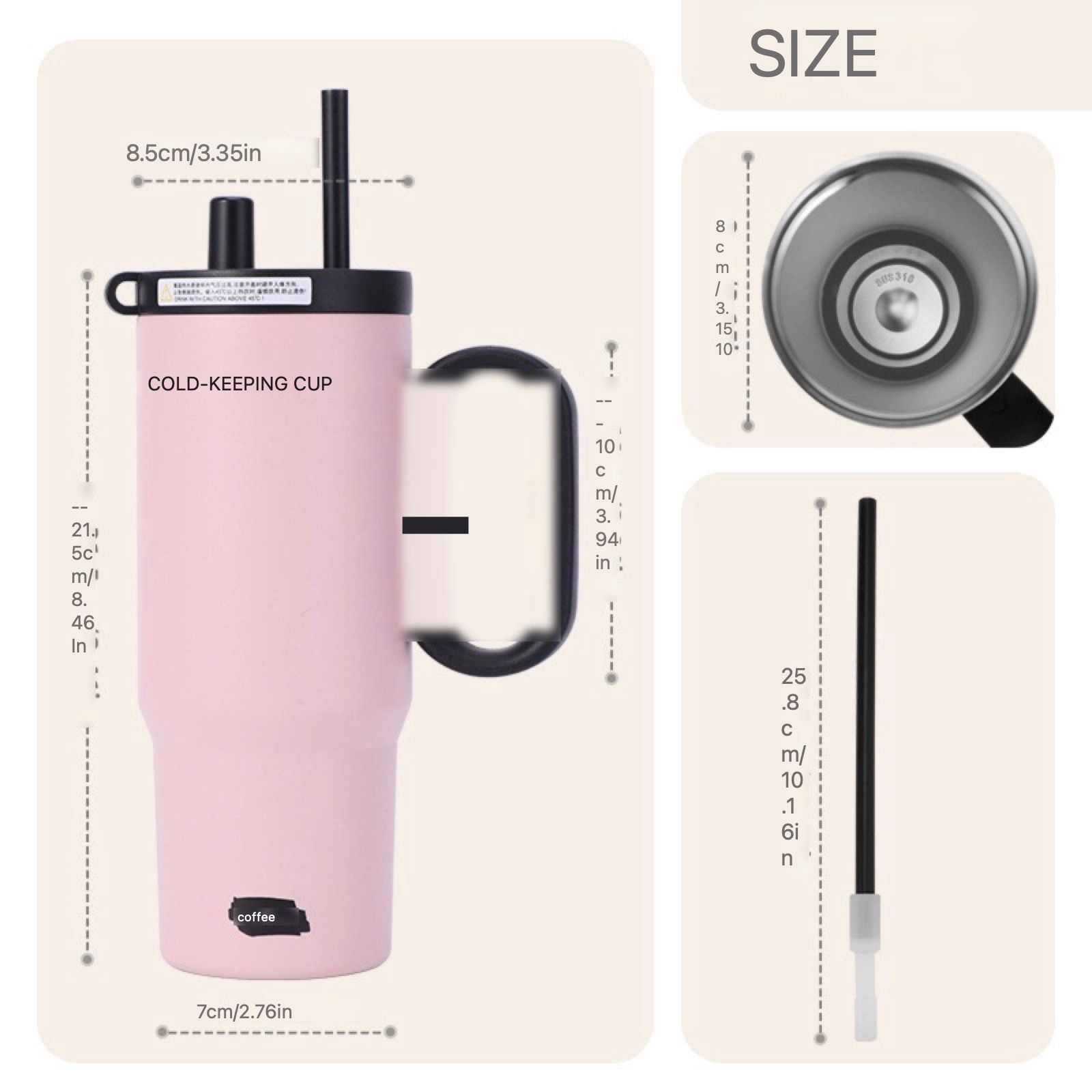  Cốc Giữ Nhiệt Ruột Sứ Vỏ Inox Cỡ Đại Dung Tích Lớn - Có Quai Cầm, Ống Hút, Giữ Nóng Lạnh Tốt [GIAO HÀNG 2-10 NGÀY | SỈ TỪ 2 TRIỆU | CÓ THỂ IN LOGO] 