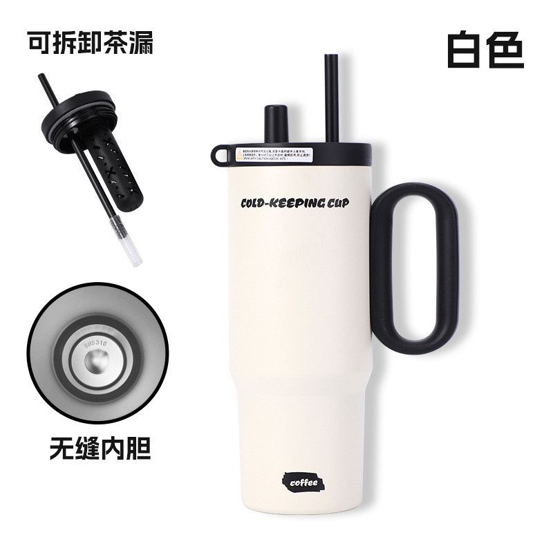  Cốc Giữ Nhiệt Ruột Sứ Vỏ Inox Cỡ Đại Dung Tích Lớn - Có Quai Cầm, Ống Hút, Giữ Nóng Lạnh Tốt [GIAO HÀNG 2-10 NGÀY | SỈ TỪ 2 TRIỆU | CÓ THỂ IN LOGO] 