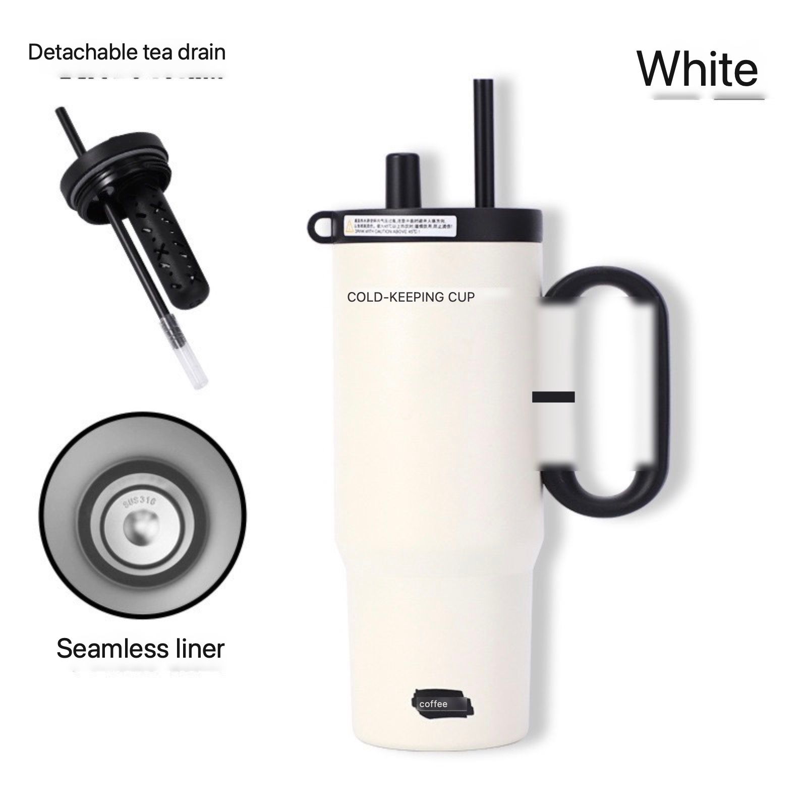  Cốc Giữ Nhiệt Ruột Sứ Vỏ Inox Cỡ Đại Dung Tích Lớn - Có Quai Cầm, Ống Hút, Giữ Nóng Lạnh Tốt [GIAO HÀNG 2-10 NGÀY | SỈ TỪ 2 TRIỆU | CÓ THỂ IN LOGO] 