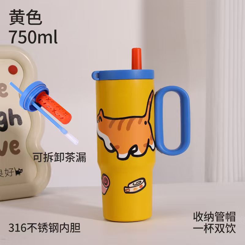  Cốc Giữ Nhiệt Ruột Sứ Vỏ Inox Cỡ Đại Dung Tích Lớn - Có Quai Cầm, Ống Hút, Giữ Nóng Lạnh Tốt [GIAO HÀNG 2-10 NGÀY | SỈ TỪ 2 TRIỆU | CÓ THỂ IN LOGO] 