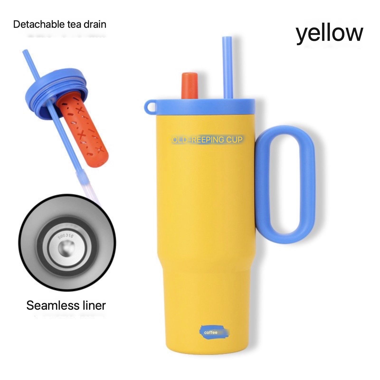  Cốc Giữ Nhiệt Ruột Sứ Vỏ Inox Cỡ Đại Dung Tích Lớn - Có Quai Cầm, Ống Hút, Giữ Nóng Lạnh Tốt [GIAO HÀNG 2-10 NGÀY | SỈ TỪ 2 TRIỆU | CÓ THỂ IN LOGO] 