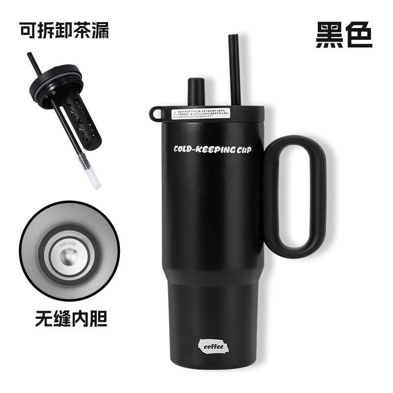  Cốc Giữ Nhiệt Ruột Sứ Vỏ Inox Cỡ Đại Dung Tích Lớn - Có Quai Cầm, Ống Hút, Giữ Nóng Lạnh Tốt [GIAO HÀNG 2-10 NGÀY | SỈ TỪ 2 TRIỆU | CÓ THỂ IN LOGO] 