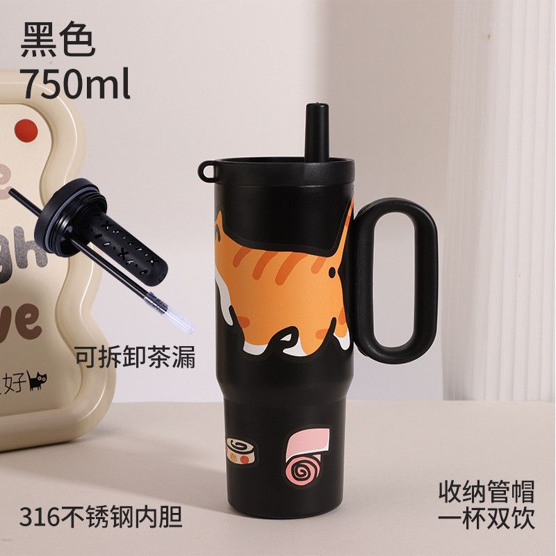  Cốc Giữ Nhiệt Ruột Sứ Vỏ Inox Cỡ Đại Dung Tích Lớn - Có Quai Cầm, Ống Hút, Giữ Nóng Lạnh Tốt [GIAO HÀNG 2-10 NGÀY | SỈ TỪ 2 TRIỆU | CÓ THỂ IN LOGO] 