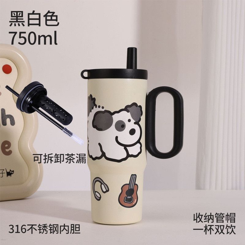  Cốc Giữ Nhiệt Ruột Sứ Vỏ Inox Cỡ Đại Dung Tích Lớn - Có Quai Cầm, Ống Hút, Giữ Nóng Lạnh Tốt [GIAO HÀNG 2-10 NGÀY | SỈ TỪ 2 TRIỆU | CÓ THỂ IN LOGO] 