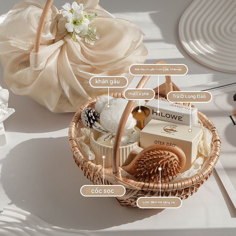  (ORDER)Giỏ quà xách tay nàng thơ kèm voan xinh xắn PK250018 