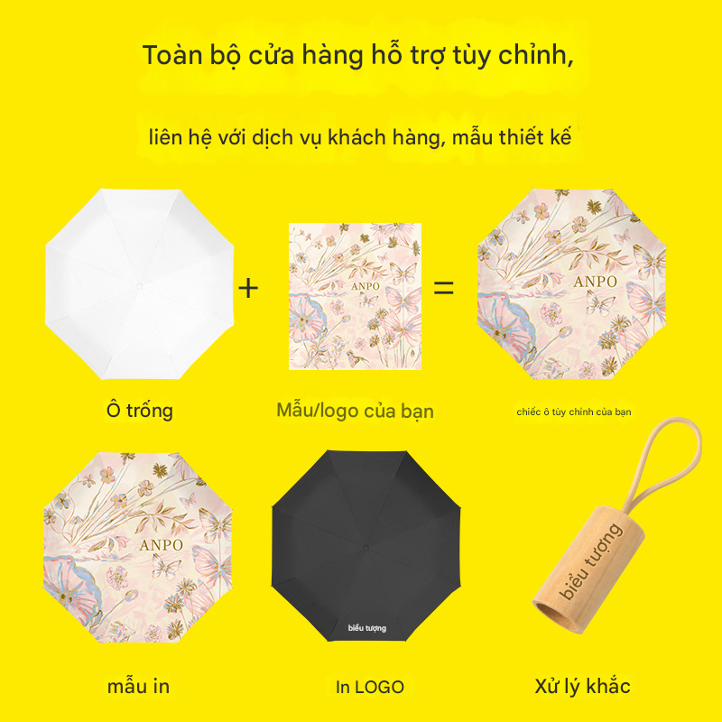  (ORDER) Ô gấp 5 khúc chống nắng mưa 2 trong 1, Có thể in logo PK250020 