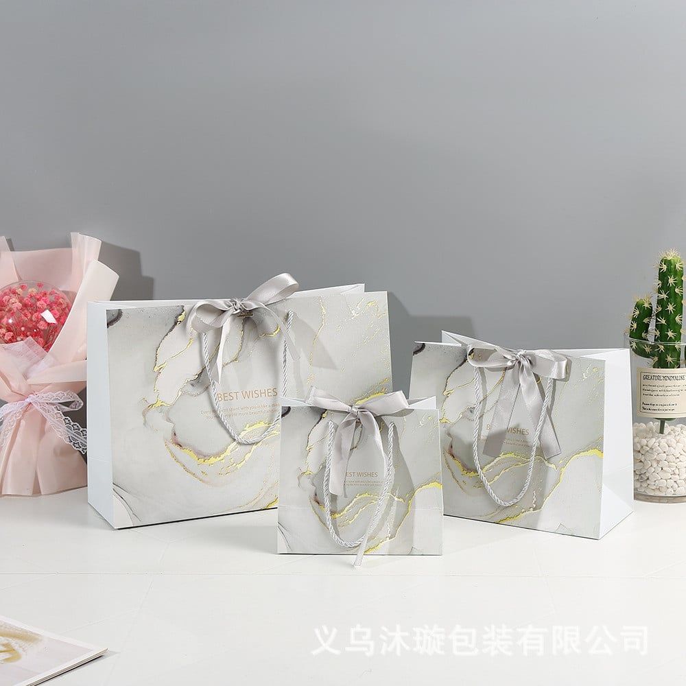  Túi quà tặng họa tiết đá cẩm thạch kèm nơ, túi xách tay cao cấp 