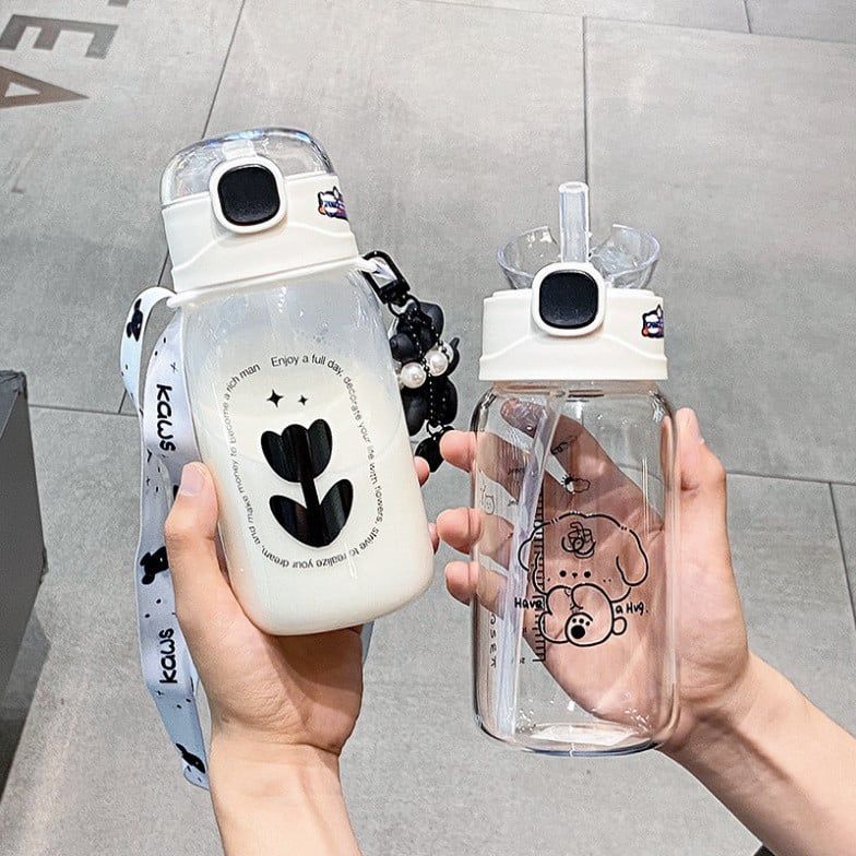  Cốc Nước Thủy Tinh Dễ Thương Dành Cho Bé Gái - Thiết Kế Mới, Ống Hút Trong Suốt (Đặt Trước) 