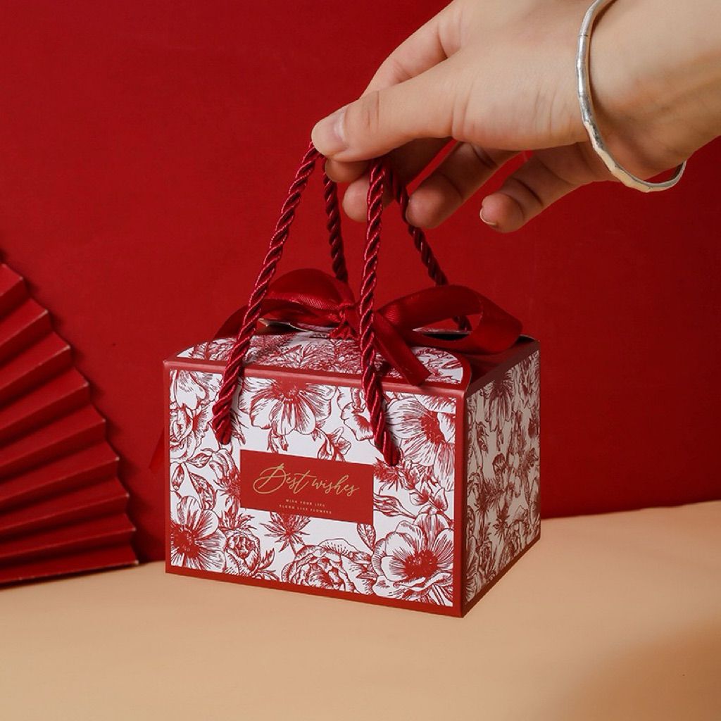  COMBO 5 Hộp Quà Tự Gấp Vuông Sang Trọng với Ruy Băng và Quai Xách Cho Lễ Tình Nhân 