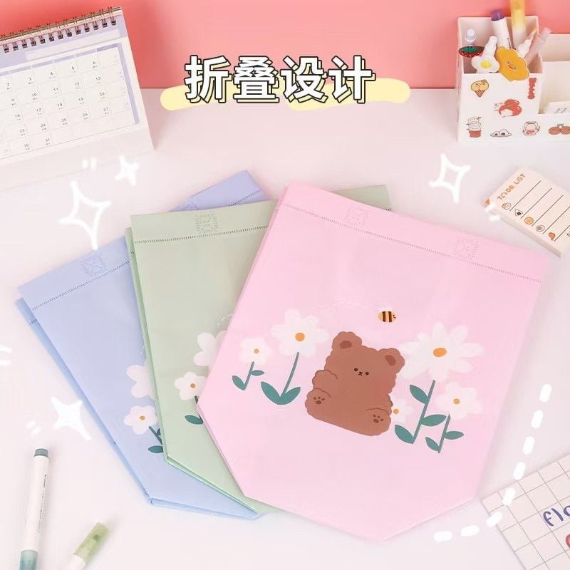  Túi quà tặng túi tote ba chiều đế vuông phủ phim vải không dệt hoạt hình trẻ em dễ thương 