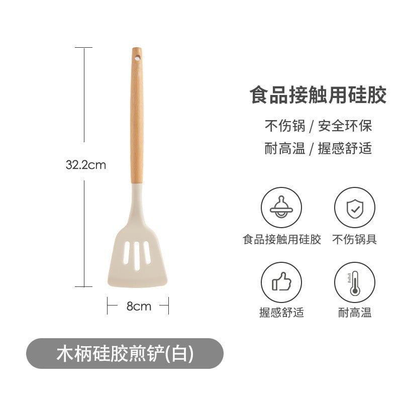  Bộ Xẻng Silicon Cán Gỗ Cao Cấp - Muỗng Canh, Xẻng Nấu Ăn Chịu Nhiệt, Không Trầy Chảo Chống Dính, Dụng Cụ Nhà Bếp [GIAO HÀNG 2-10 NGÀY | SỈ TỪ 2 TRIỆU | CÓ THỂ IN LOGO] 