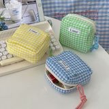  Bộ Đôi Túi Caro Xanh Nhỏ Xinh Bằng Vải Cotton Nhật Bản - Đựng Đồ Dễ Thương, Tiện Dụng! 
